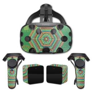 mightyskins skin compatible with htc vive full coverage - green hexagon | protective, durable, and unique vinyl decal wrap cover | easy to apply, remove, and change styles | made in the usa