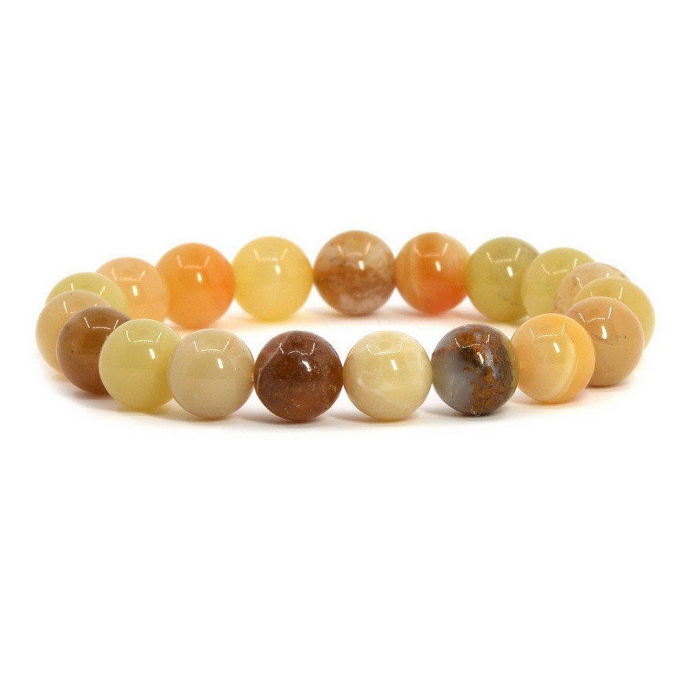 Justinstones Natural Yellow Opal Gemstone 10mm Round Beads Stretch Bracelet 7 Inch Unisex