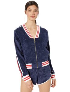 champion women's terry cloth warm-up jacket, imperial indigo c lgo jacquard, xs