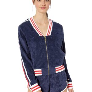 Champion Women's Terry Cloth Warm-Up Jacket, Imperial Indigo C LGO Jacquard, XS