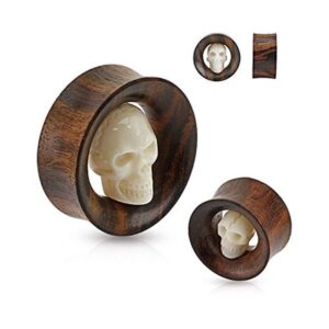 covet jewelry carved skull inside organic sono wood saddle fit tunnel (1" (25mm))