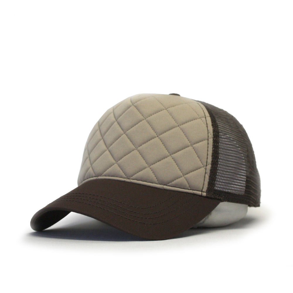 Plain Tone on Tone Cotton Mesh Adjustable Low Profile Baseball Cap Quilt Camo Heather Distressed (Quilt Brown/Khaki/Brown)