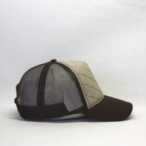 Plain Tone on Tone Cotton Mesh Adjustable Low Profile Baseball Cap Quilt Camo Heather Distressed (Quilt Brown/Khaki/Brown)