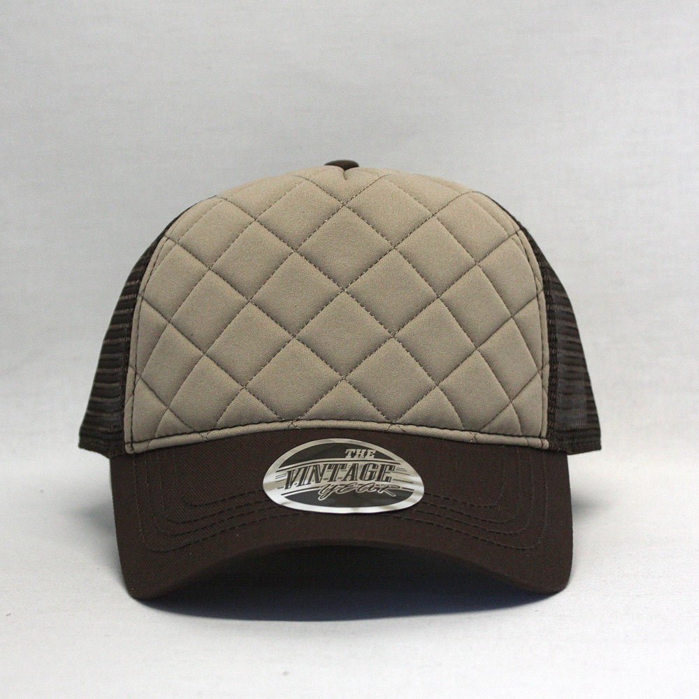 Plain Tone on Tone Cotton Mesh Adjustable Low Profile Baseball Cap Quilt Camo Heather Distressed (Quilt Brown/Khaki/Brown)