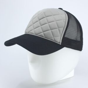 Plain Tone on Tone Cotton Mesh Adjustable Low Profile Baseball Cap Quilt Camo Heather Distressed (Quilt Black/Gray/Black)