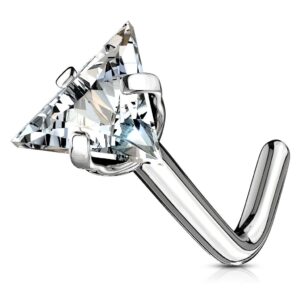 fifth cue triangle cz top 316l surgical steel l bend stud nose ring (18g | 1/4" (6mm) | 3.5mm)