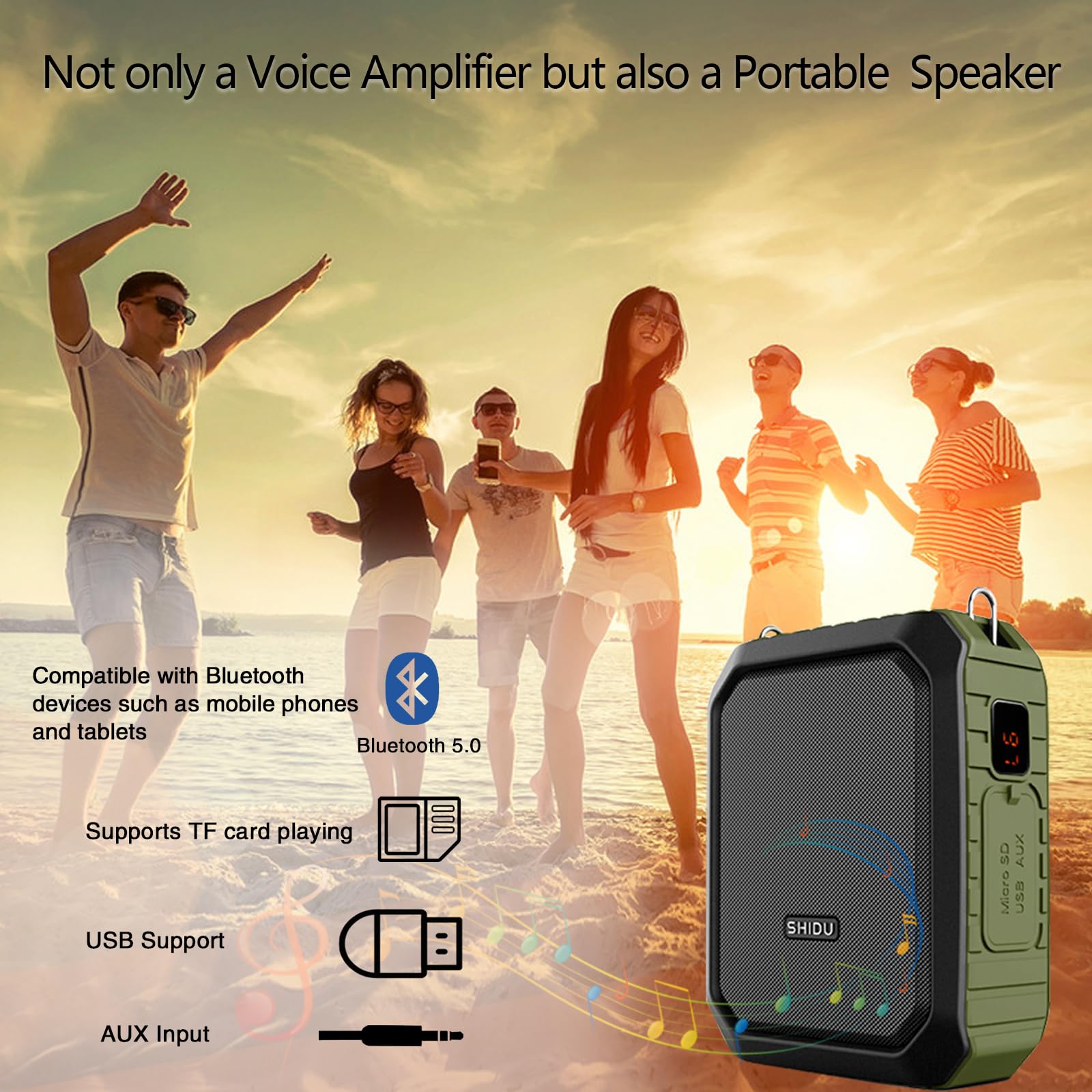 Wireless Voice Amplifier Bluetooth Teacher Microphone 18W Waterproof Portable Voice Amplifier Headset Mic Rechargeable Voice Enhancer Personal Microphone for Classroom Outdoors