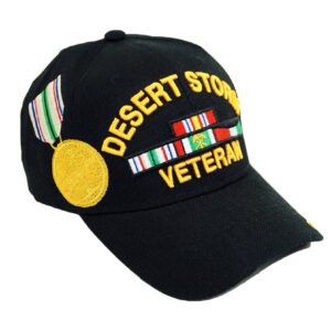 U.S. Military Official Licensed Embroidery Hat Army Navy Veteran Baseball Cap (Desert Storm Veteran Style 01-Black)