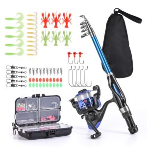 leo light weight kids fishing pole telescopic fishing rod and reel combos with full kits lure case and carry bag for youth fishing and beginner 130cm (rod and reel combos with full kits and carry bag)