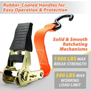 Ratchet Tie Down Strap 8-Pack 15 Ft - 500 lbs Load Cap with 1500 lbs Breaking Limit, Ohuhu Ratchet Tie Downs Logistic Cargo Straps for Moving Appliances, Motorcycle, Orange