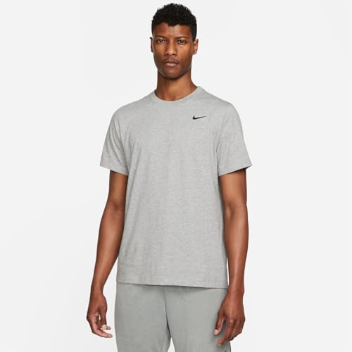 Nike Men's Dry Tee Drifit Cotton Crew Solid, Carbon Heather/White, Medium