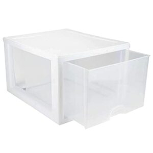 Sterilite 27 Qt Stacking Storage Drawer, Stackable Plastic Bin Drawer to Organize Shoes and Clothes in Home Closet, White with Clear Drawer, 8-Pack