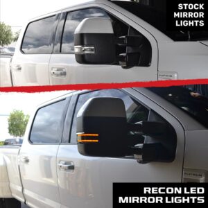 RECON Ford 17-24 Super Duty F250/F350/F450 Side Mirror Lenses (2-Piece Set) w/Amber LED Running Lights, Amber Blinking LED Turn Signals & White LED Spot Lights - Smoked Lens