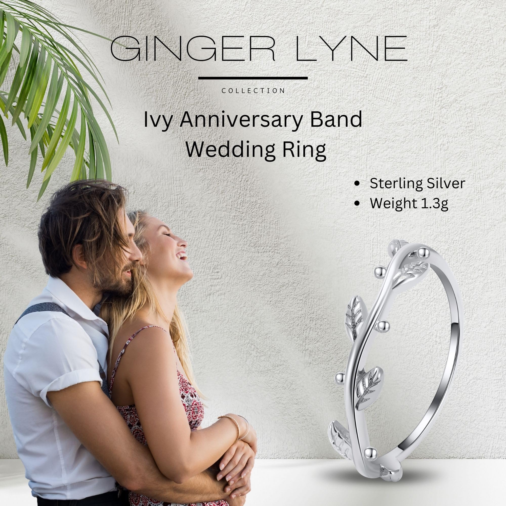 Unique Sterling Silver Wedding Band for Women by Ginger Lyne | Ivy Vine Leaf Wedding Ring OliveTree Branch Floral Style Promise Ring for Her