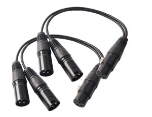 devinal xlr splitter female to 2 male cable, xlr female to dual xlr male balanced patch y cable, 3 pin xlr jack to 2 xlr plugs adaptor cord - 1 feet 2 pack