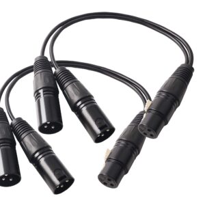 Devinal XLR splitter Female to 2 Male cable, XLR Female to Dual XLR Male Balanced Patch Y Cable, 3 PIN XLR Jack to 2 XLR Plugs Adaptor Cord - 1 Feet 2 Pack