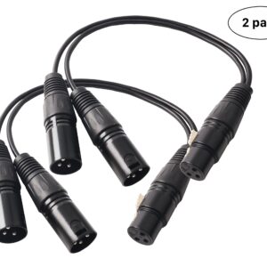 Devinal XLR splitter Female to 2 Male cable, XLR Female to Dual XLR Male Balanced Patch Y Cable, 3 PIN XLR Jack to 2 XLR Plugs Adaptor Cord - 1 Feet 2 Pack