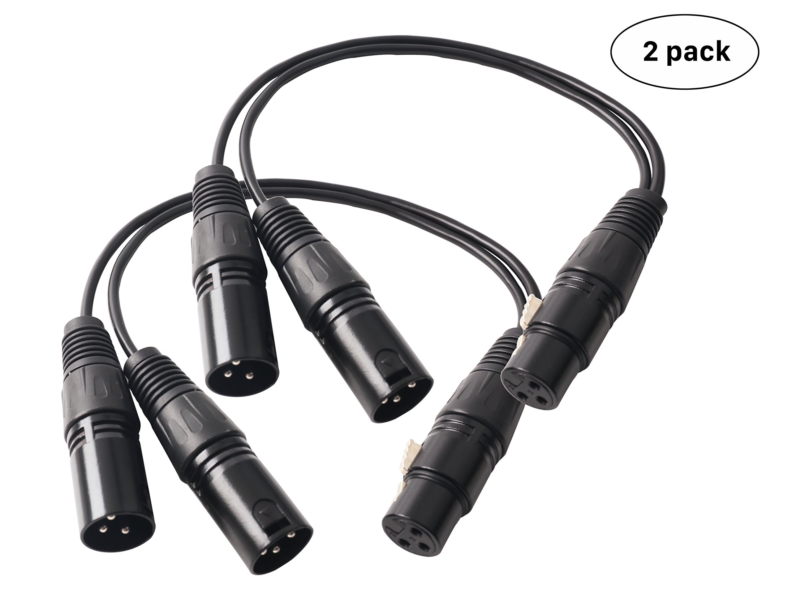 Devinal XLR splitter Female to 2 Male cable, XLR Female to Dual XLR Male Balanced Patch Y Cable, 3 PIN XLR Jack to 2 XLR Plugs Adaptor Cord - 1 Feet 2 Pack