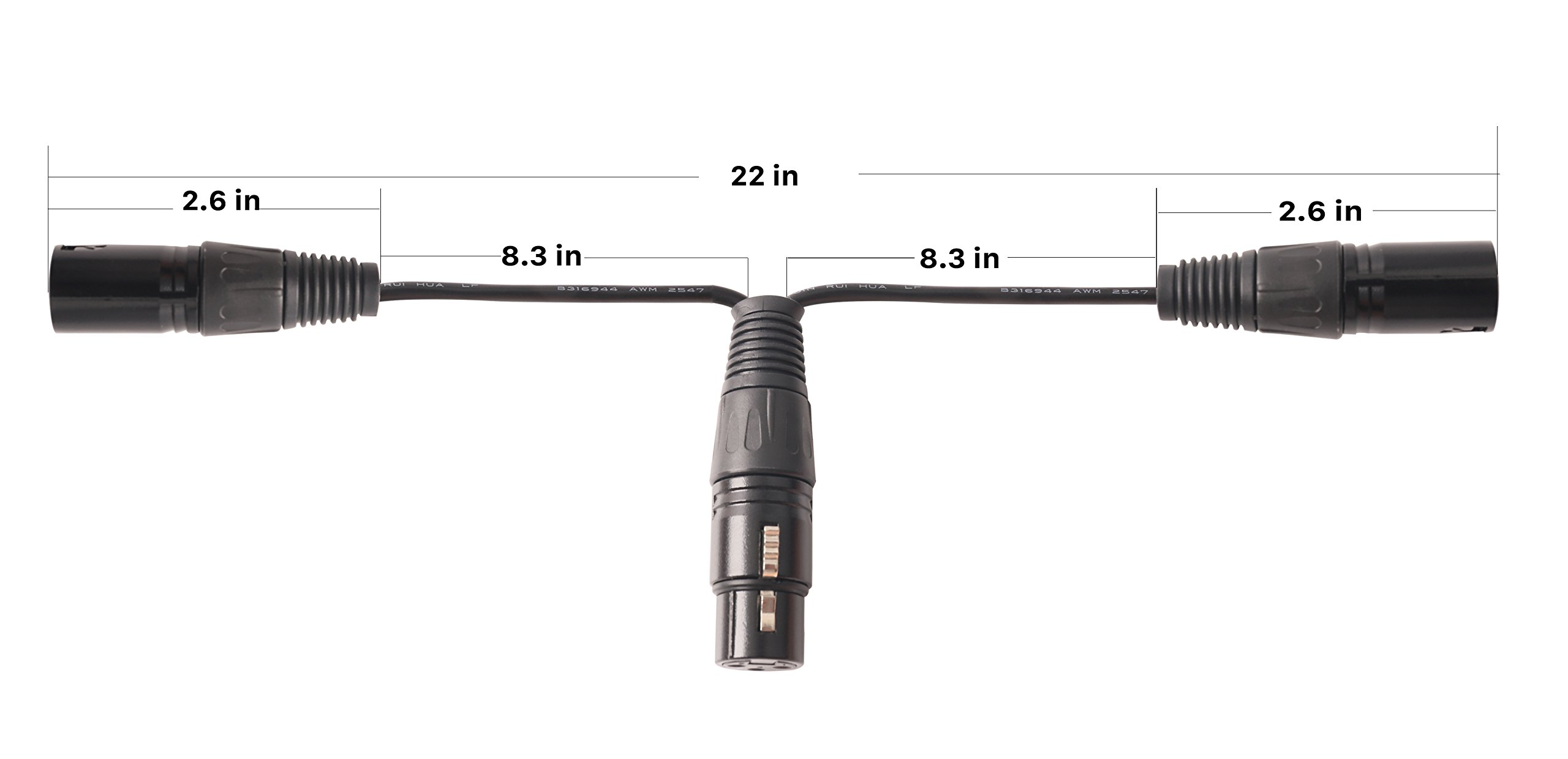 Devinal XLR splitter Female to 2 Male cable, XLR Female to Dual XLR Male Balanced Patch Y Cable, 3 PIN XLR Jack to 2 XLR Plugs Adaptor Cord - 1 Feet 2 Pack