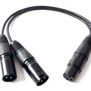 Devinal XLR splitter Female to 2 Male cable, XLR Female to Dual XLR Male Balanced Patch Y Cable, 3 PIN XLR Jack to 2 XLR Plugs Adaptor Cord - 1 Feet 2 Pack