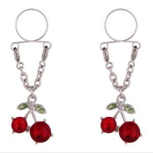 cherry non pierced clip on nipple ring women crystal fake dangle adjustable body jewelry