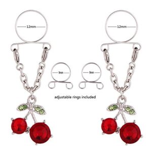 Cherry Non Pierced Clip On Nipple Ring Women Crystal Fake Dangle Adjustable Body Jewelry