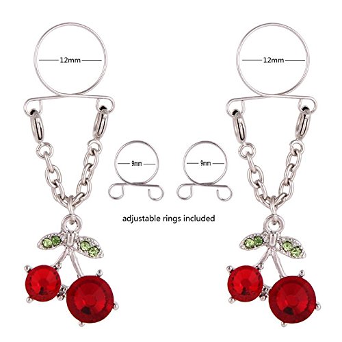 Cherry Non Pierced Clip On Nipple Ring Women Crystal Fake Dangle Adjustable Body Jewelry