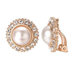 Yoursfs Ivory Pearl Clip On Earrings For Women 18k Gold Plated Flower Wedding Fashion Jewelry CZ Dainty Earring