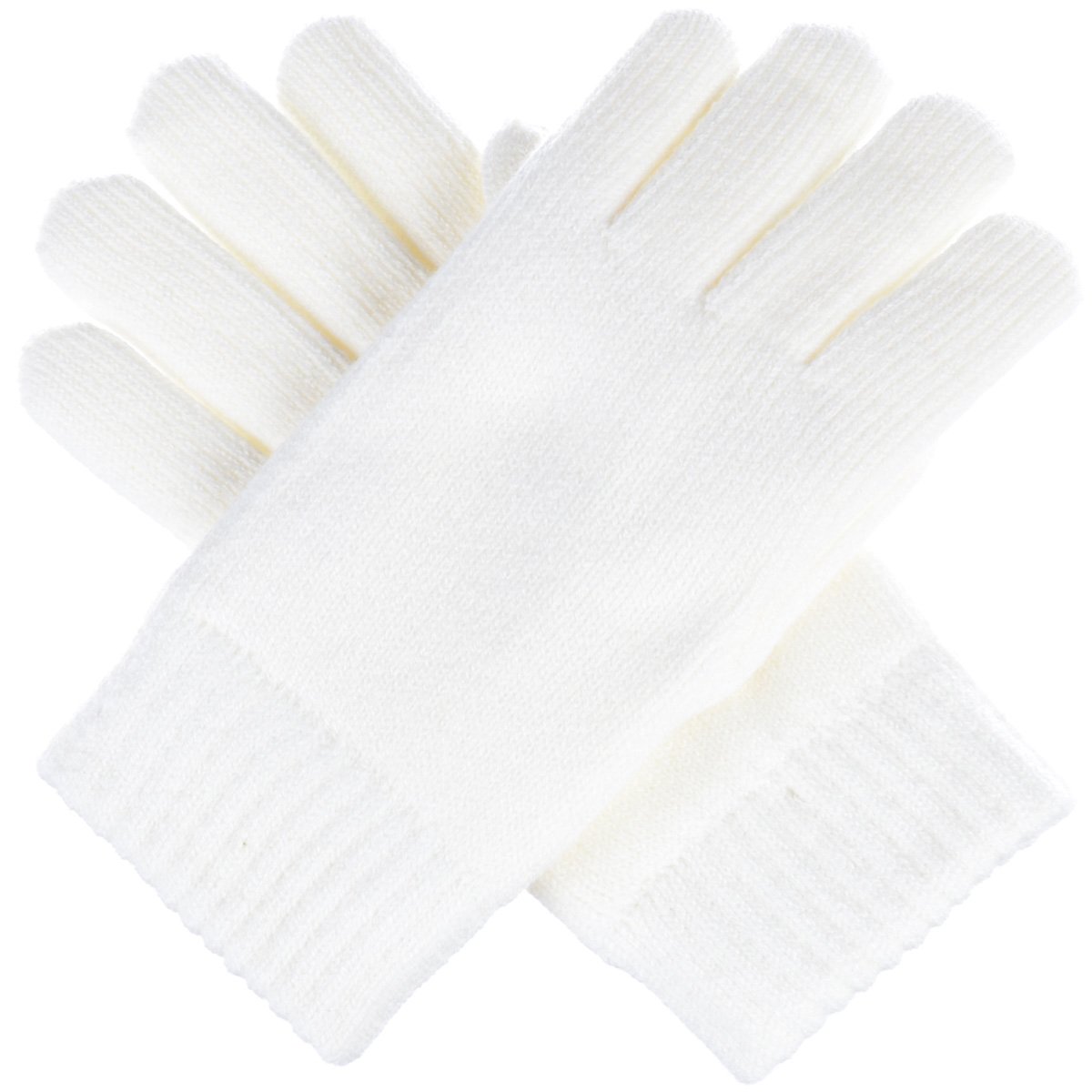 Be Your Own Style BYOS Winter Womens Toasty Warm Plush Fleece Lined Knit Gloves Solid Colors (White)