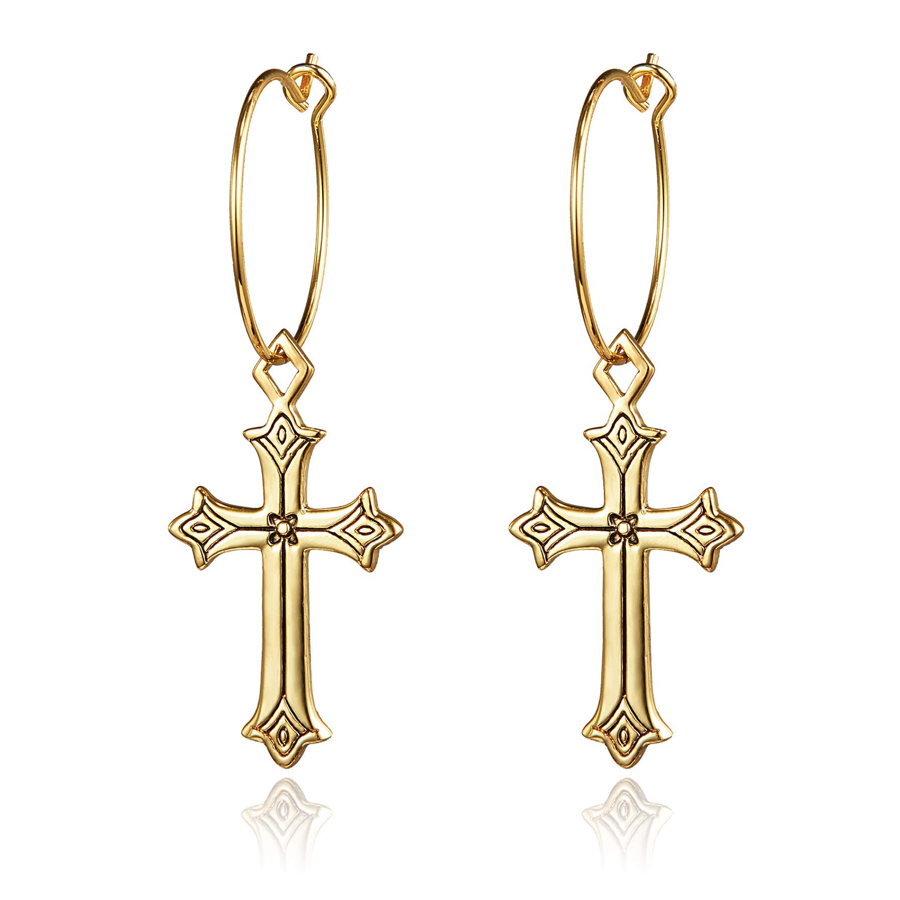 Cross Earrings for Women14K Gold Plated Dangle Vintage Hoop Drop Faith Earrings Jewelry Gifts Gold Cross Earrings for Women