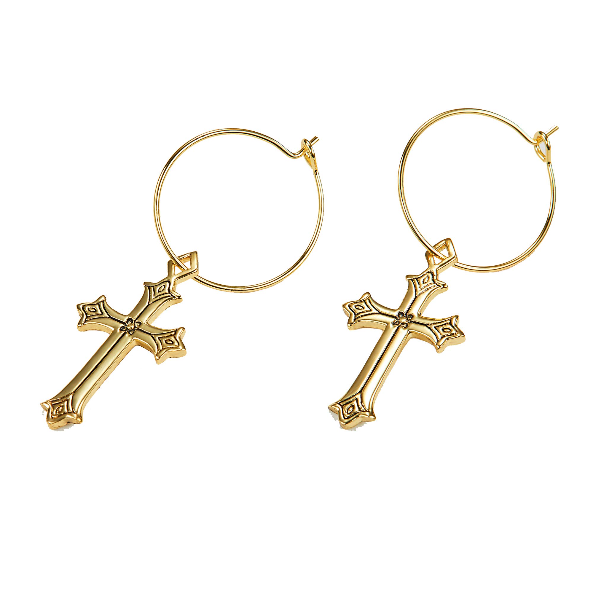 Cross Earrings for Women14K Gold Plated Dangle Vintage Hoop Drop Faith Earrings Jewelry Gifts Gold Cross Earrings for Women