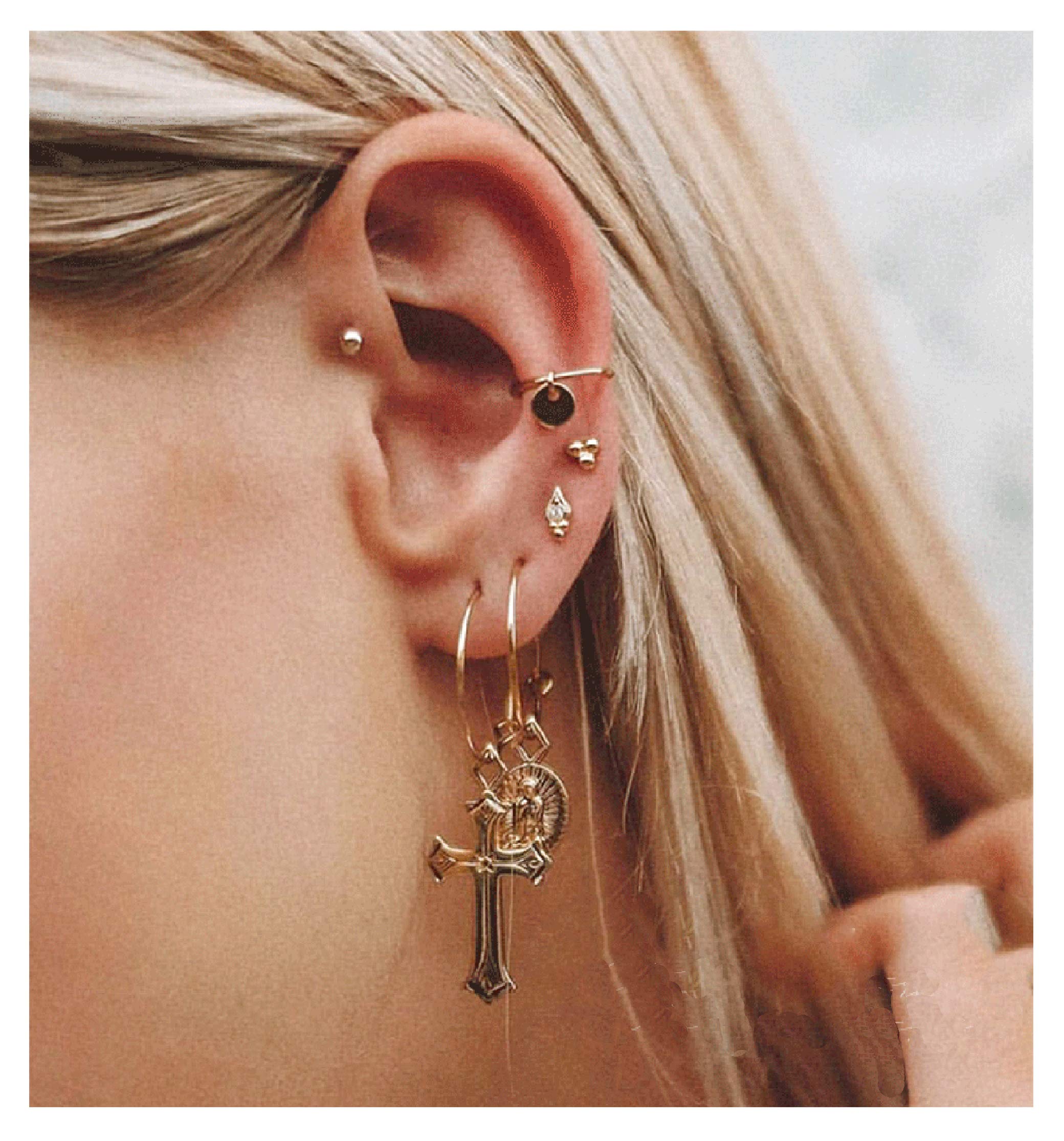 Cross Earrings for Women14K Gold Plated Dangle Vintage Hoop Drop Faith Earrings Jewelry Gifts Gold Cross Earrings for Women