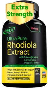 rhodiola rosea supplement high potency extract 500mg - 3% rosavins 1% salidrosides with ashwagandha shisandra passion flower herb powder capsules - natural way to relieve stress - pills for energy