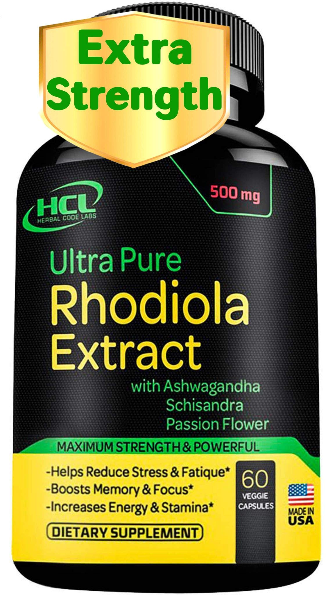 Rhodiola Rosea Supplement High Potency Extract 500mg - 3% Rosavins 1% Salidrosides with Ashwagandha Shisandra Passion Flower Herb Powder Capsules - Natural Way to Relieve Stress - Pills for Energy