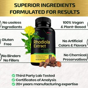 Rhodiola Rosea Supplement High Potency Extract 500mg - 3% Rosavins 1% Salidrosides with Ashwagandha Shisandra Passion Flower Herb Powder Capsules - Natural Way to Relieve Stress - Pills for Energy