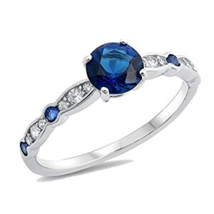 fancy wedding engagement ring round simulated blue sapphire cubic zirconia 925 sterling silver, size-6