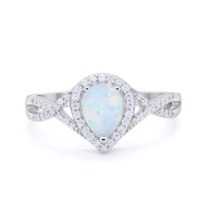 blue apple co. lab created white opal size-5 pear teardrop halo cz twisted split shank promise ring statement wedding engagement rings for women 925 sterling silver gifts for her