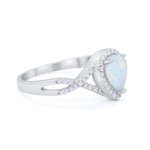 Blue Apple Co. Lab Created White Opal Size-5 Pear Teardrop Halo CZ Twisted Split Shank Promise Ring Statement Wedding Engagement Rings For Women 925 Sterling Silver Gifts For Her