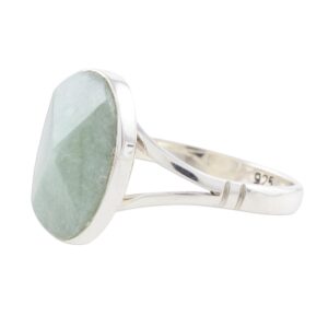 NOVICA Artisan Handcrafted Jade Cocktail Ring Faceted Oval Sterling Silver Green Single Stone Guatemala [ring Front 0.6 in L x 0.4 in W x 0.2 in H Band Width 2 mm W] ' Facet Fixation'