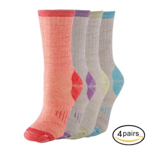 NEVSNEV 4pairs 70% Merino Warm Wool Women Crew Socks - Hiking Outdoor Athletic Thermal Thickening Cushion 9-11