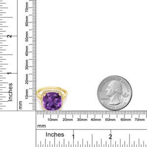 Gem Stone King 10K Yellow Gold Purple Amethyst and White Created Sapphire Ring For Women (6.74 Cttw, Cushion Cut 12MM, Gemstone Birthstone, Available 5,6,7,8,9) (Size 6)