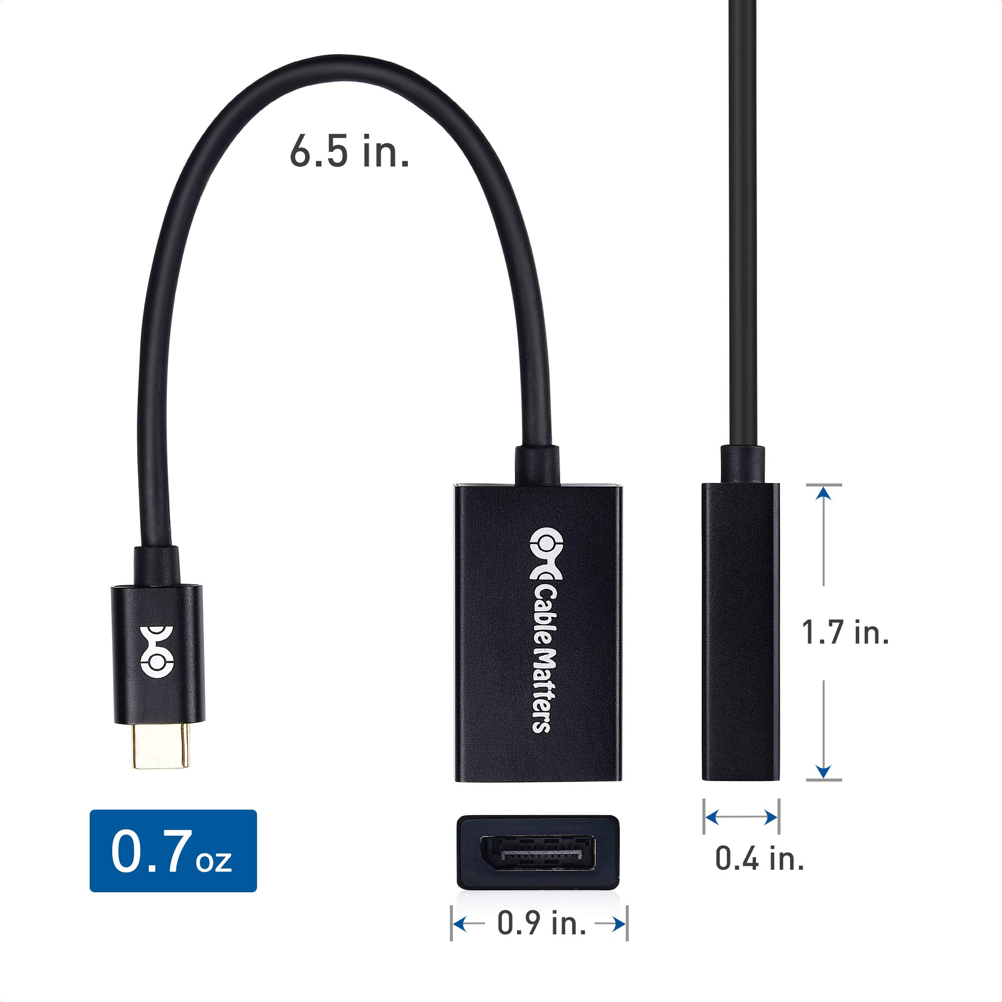 Cable Matters 32.4Gbps USB C to DisplayPort 1.4 Adapter, 4K@240hz, 8K@60hz, and HDR Support -Thunderbolt 4 / USB4 Compatible with Oculus Rift S, iPad Pro, iPhone 15 Pro, MacBook Pro, XPS, Surface