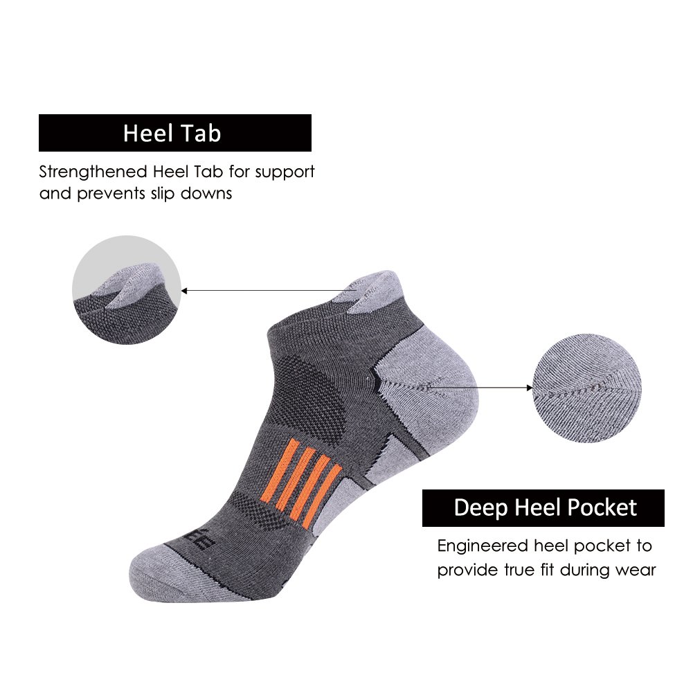 JOYNÉE Men's 6 Pack Athletic No Show Performance Comfort Cushioned Low Cut Running Tab Socks,Grey 1,Sock Size:10-13