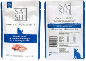 sa-shi grain free wet cat food pouches 1.76oz. five flavors (tuna & mackerel)