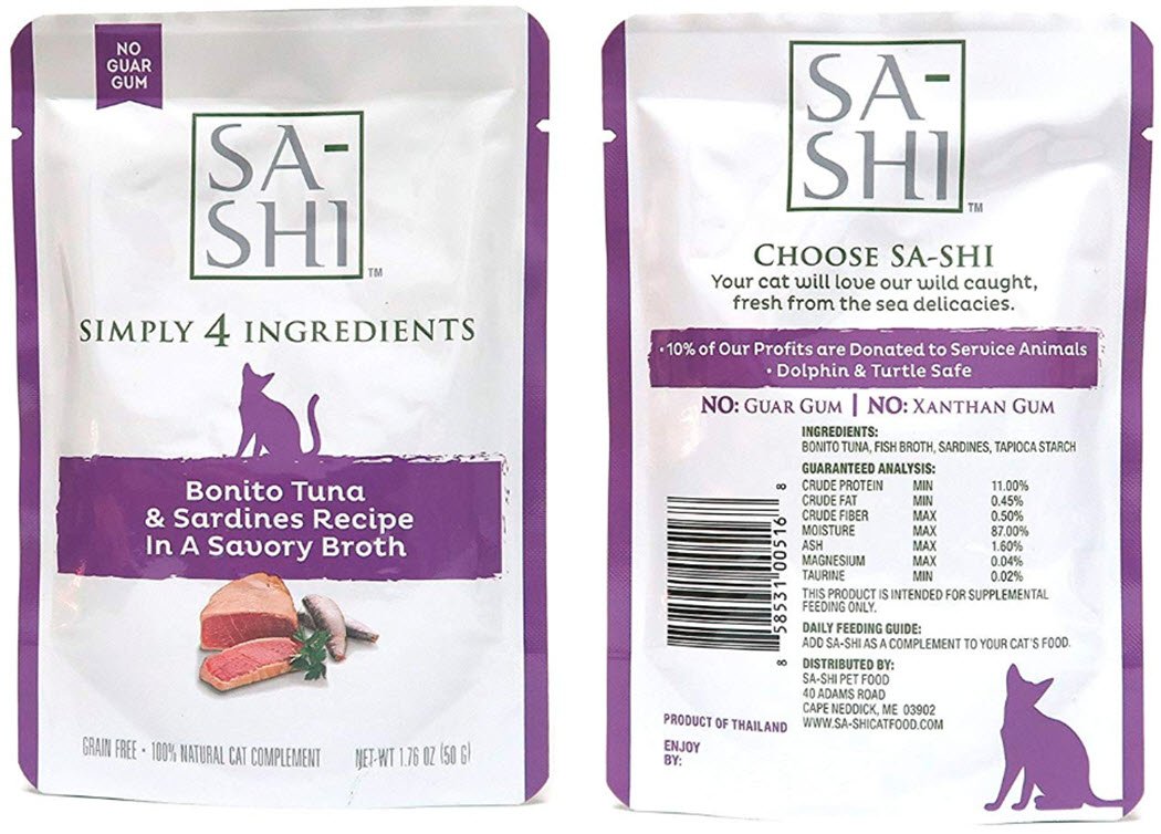 Sa-Shi Grain Free Wet Cat Food Pouches 1.76oz. Five Flavors (Tuna & Sardines)