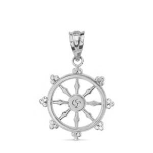 sterling silver dharmachakra wheel of the dharma buddhism symbol pendant