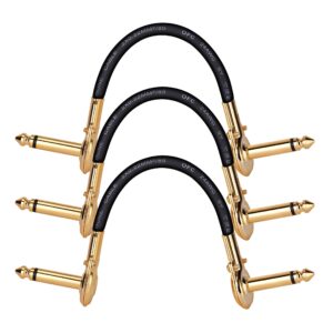 ex guitar patch cables 1/4 inch right angle plugs 6 inch patch cable - low profile patch cords to maximize your pedalboard space - 3 pack/gold