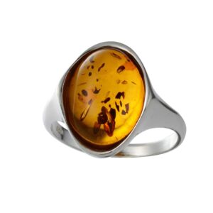 HolidayGiftShops Sterling Silver and Baltic Honey Amber Adult Ring Abigail- size 8