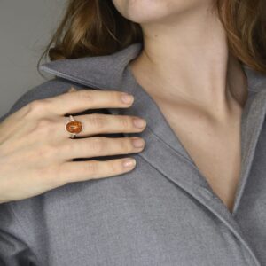 HolidayGiftShops Sterling Silver and Baltic Honey Amber Adult Ring Abigail- size 8