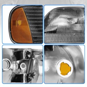 DWVO Headlight Assembly Compatible with 1997-2003 Ford F-150 Pickup/1997-2002 Ford Expedition Headlamp with Corner Light Black Housing Amber Reflector